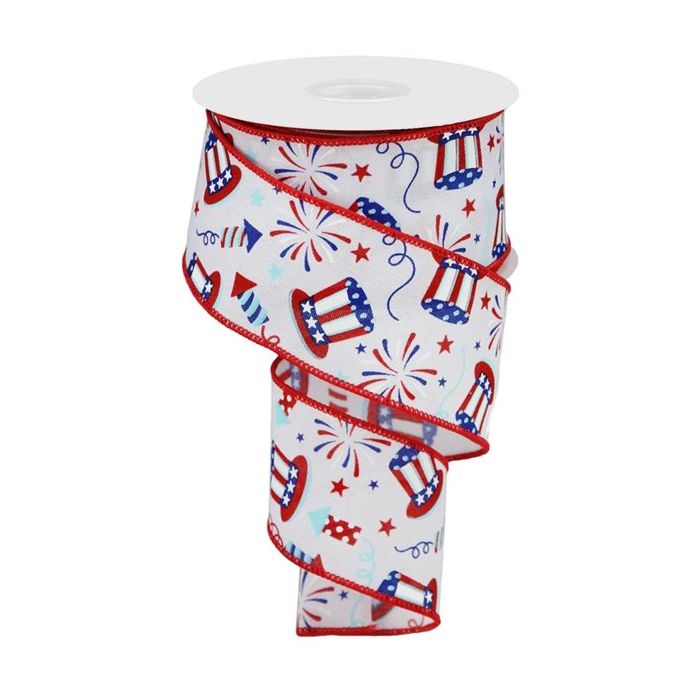 2.5" X 10yd Wired Uncle Sam / Fireworks / Royal Ribbon - White / Red / Blue