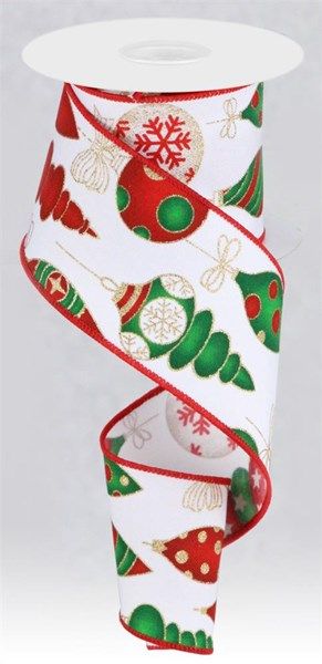 2.5"X10yd Hanging Christmas Ornaments Ribbon - White/Red/Green/Gold