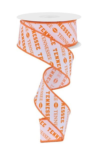 1.5"X10YD Wired Tennessee Diagonal Pattern - White/Orange
