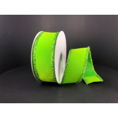 2.5" x 10 YD Wired Velvet Lime Green Tinsel Edge