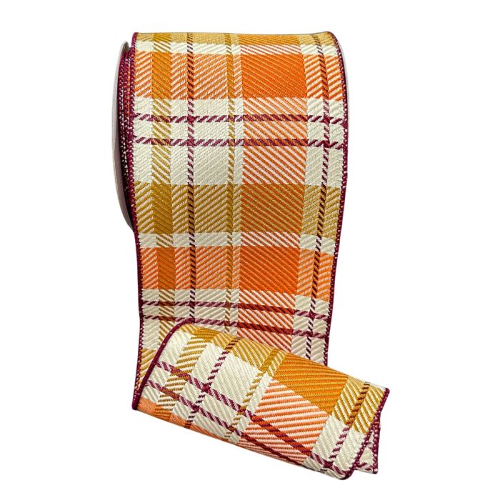 4" X 10 Yd Wired Ribbon-Even Fall Plaid Design