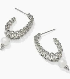 Gabriella Pearl Rhodium Hoop Earring