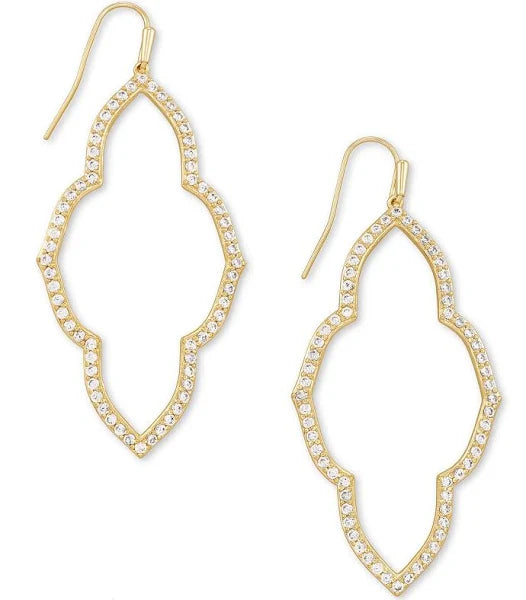 Abbie Gold Open Frame Earrings in White Crystal