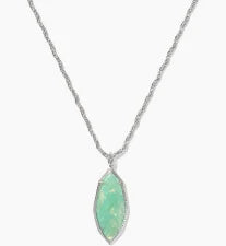 Ophelia Large Long Pendant Rhodium Mint Irid Abalone Necklace
