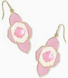 Abbie Medallion Pendant Small Drop Earring Gold Pink Mix