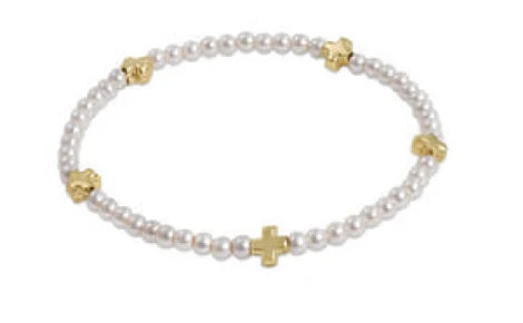 Signature Cross Small Pearl Pattern 3mm Bead Brace Gold Cross