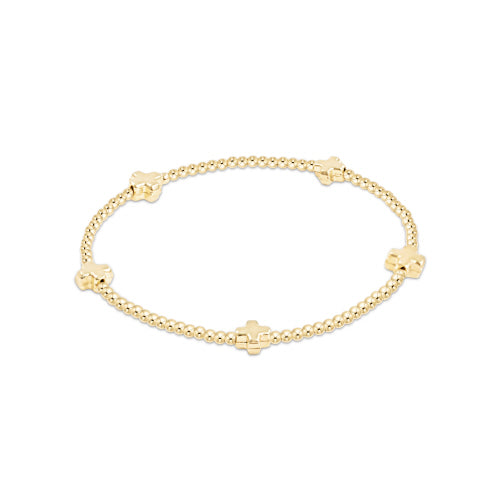 Signature Cross Small Gold Pattern 2mm Bead Bracelet-Gold