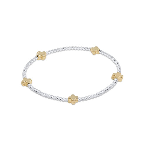 Signature Cross Small Mixed Metal Pattern 2mm Bead Bracelet-Gold