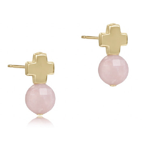 Signature Cross Gold Stud - Pink Opal