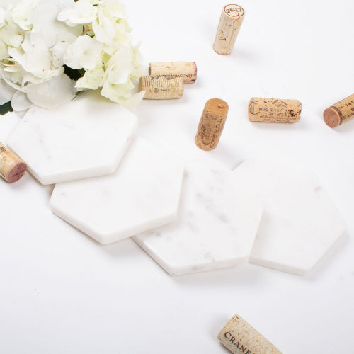 4 pc Coaster Set-White Marble