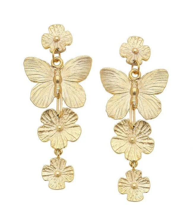 Handcast Gold Multi-Butterfly and Floral Earring