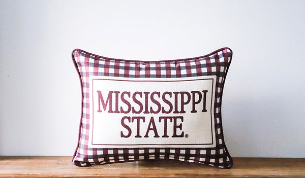 Mississippi State Triple Collegiate Gingham Pillow