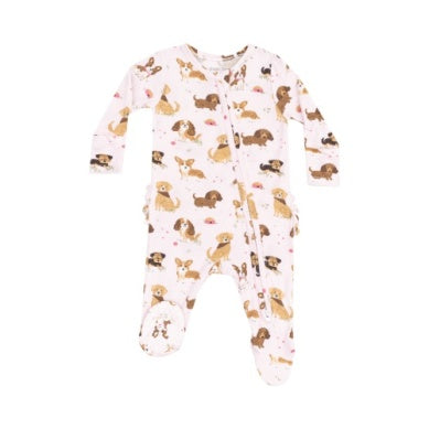Best Friend Dogs Pink 2 Way Zipper Ruffle Back Footie