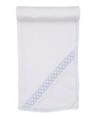 Blanket with Hand Smocking-White/Light Blue