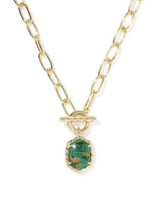 DAPHNE LINK AND CHAIN NECKLACE GOLD BRONZE VEINED GREEN MALACHITE