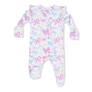 Sweet Bows - 2 Way Ruffle Sleeve Zipper Footie