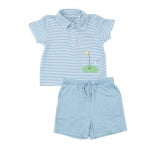 Dream Blue Stripe Polo Shirt & Short Set