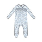Blue Calico Floral Smocked Peter Pan Footie