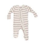 2 Way Ruffle Zipper Footie - Rib French Stripe Misty Rose