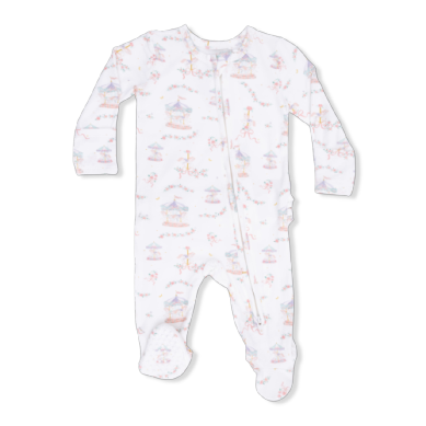 Carousel With Bows - 2 Way Ruffle Back Zipper Footie
