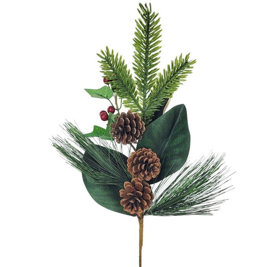 18.5" Pick W/Magnolia Lvs, Pine,Pine Cone,Berry,Pvc Pine - Green/Natural