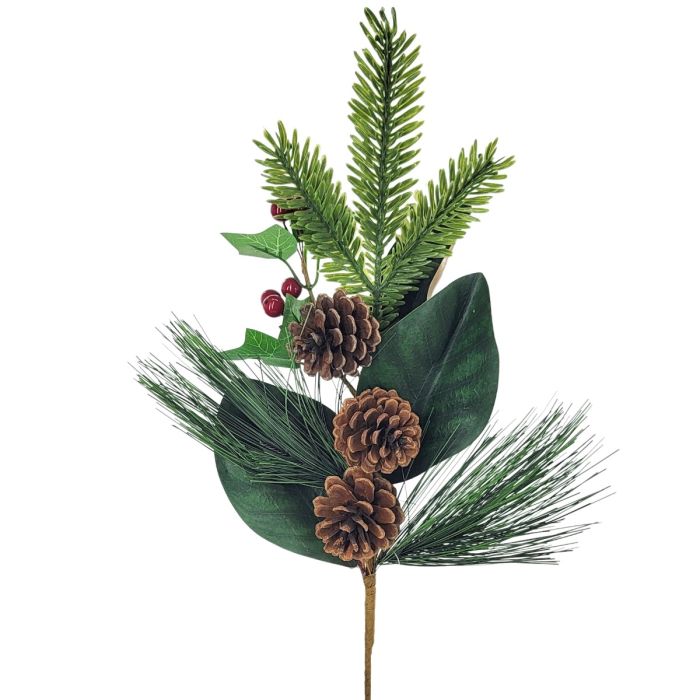 18.5" Pick W/Magnolia Leaves, Pine,Pine Cone,Berry,Pvc Pine - Green/Natural