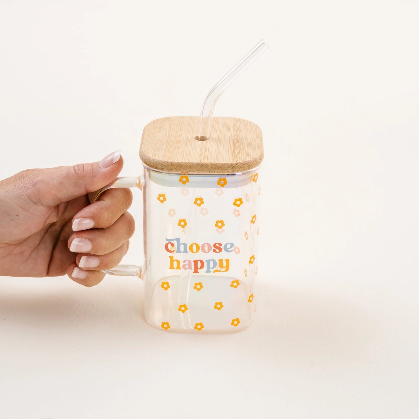 20 oz Square Glass Cup - Choose Happy