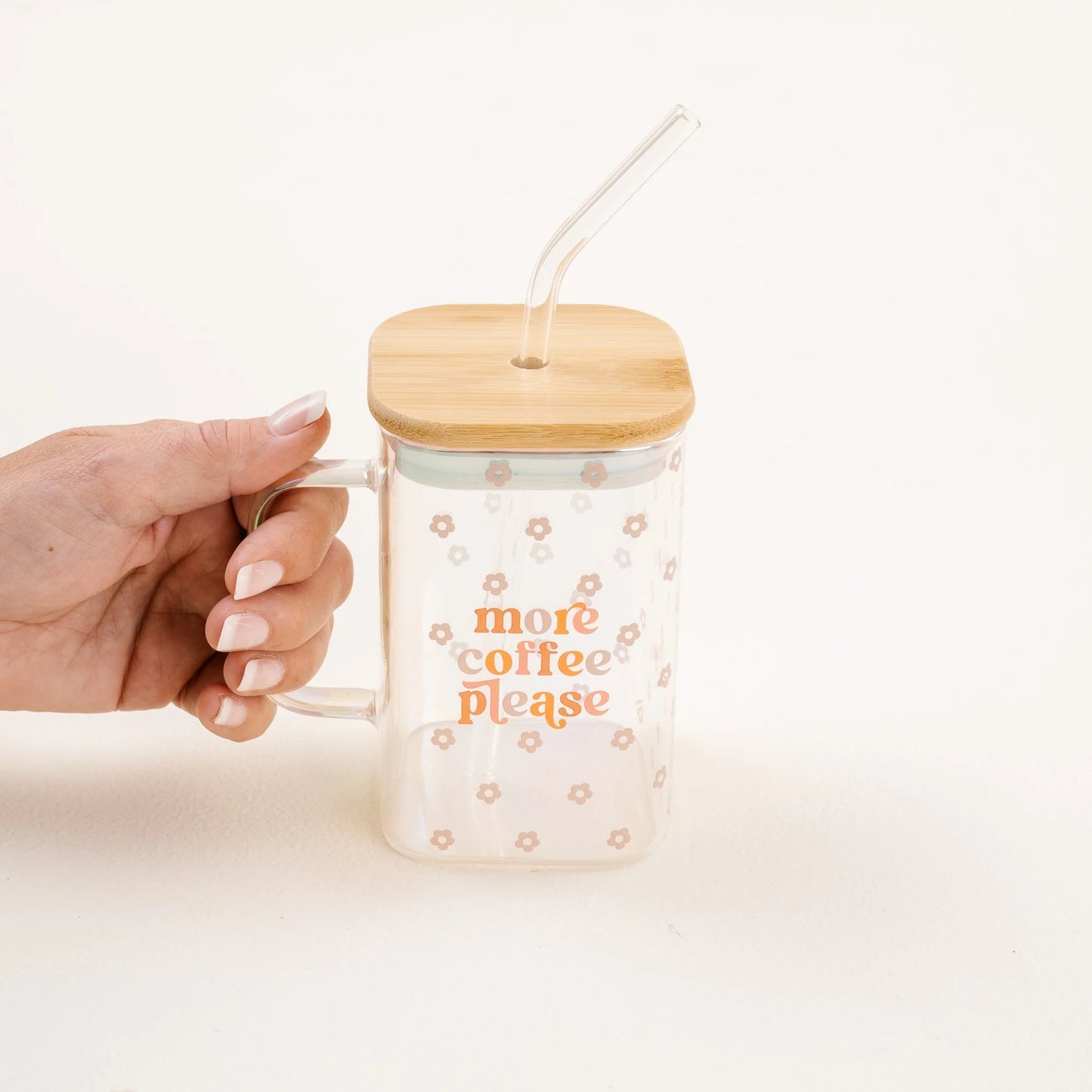 20 oz Square Glass Cup - More Coffee Please