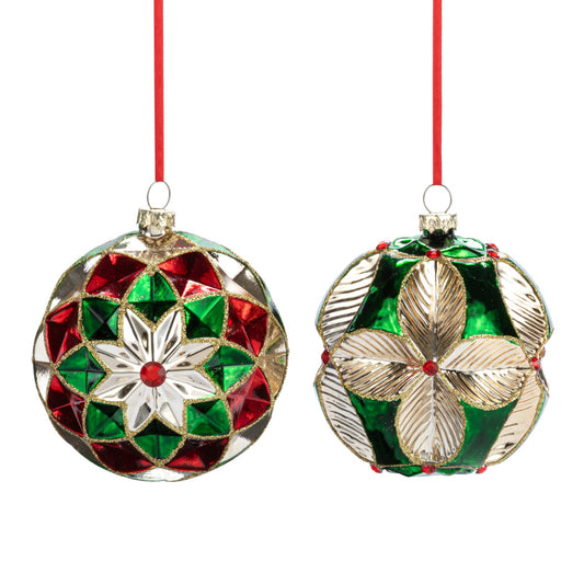 Geometric Cut Out Red Green & Gold Glass Ornament