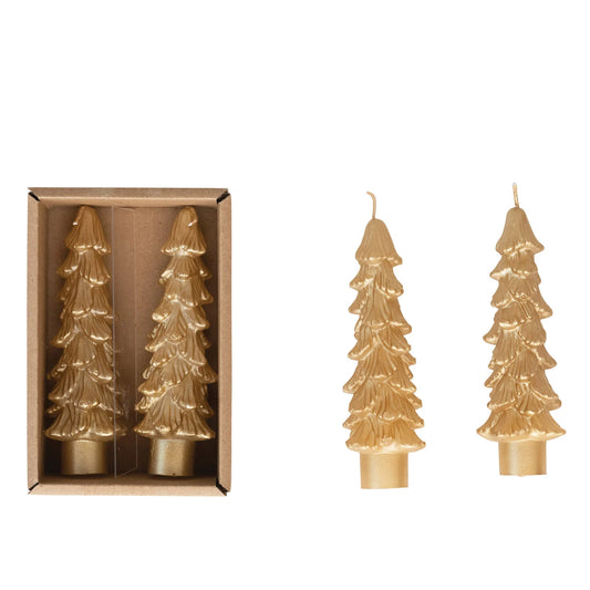 Unscented Tree Shaped Taper Candles In Box, Set of 2 Gold