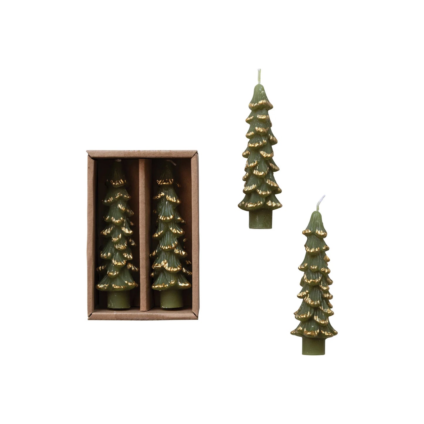 Unscented Tree Shaped Taper Candles In Box, Set of 2 Green
