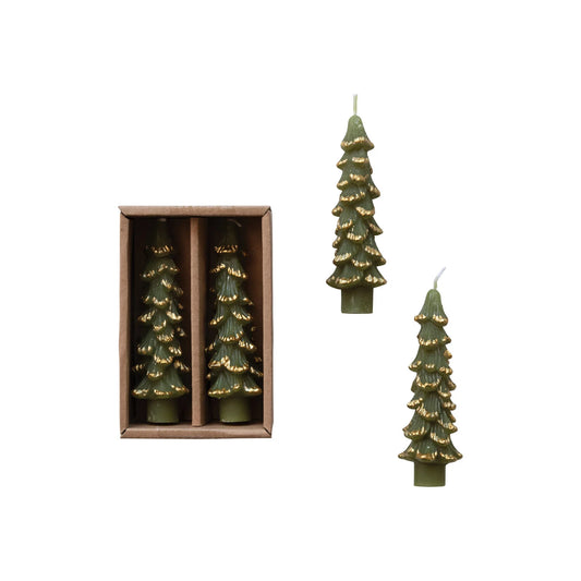 Unscented Tree Shaped Taper Candles In Box, Set of 2 Green