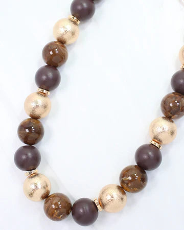 Elaine Beaded Ball Necklace Brown